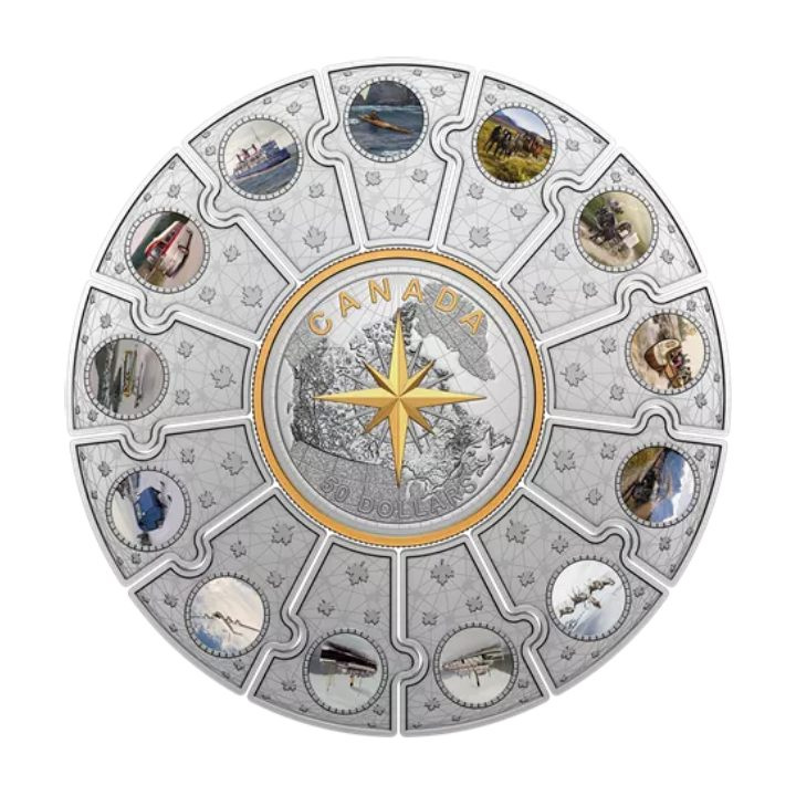 Zestaw Canada: Canadian Passages kolorowany 14 srebrnych monet puzzli 2022 Proof