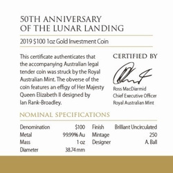 50th Anniversary of the Moon Landing 1 oz Gold 2019