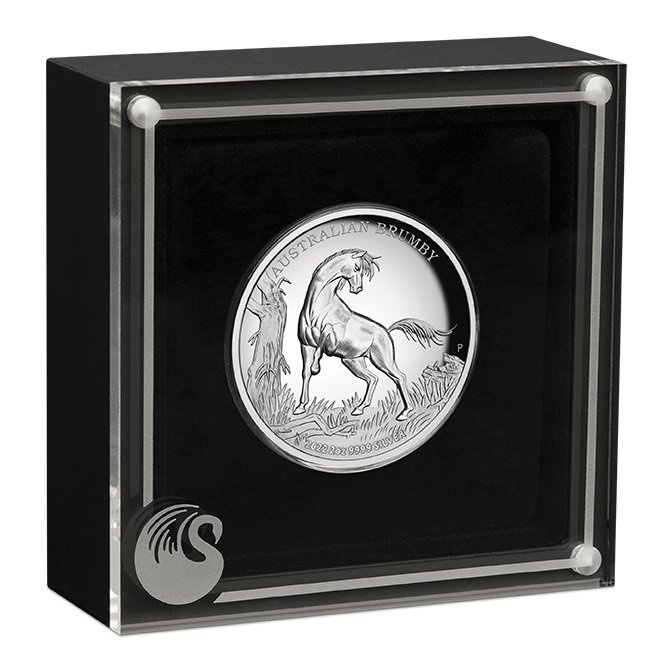 Wildpferde Australiens - Brumby 2 oz Silber 2022 Proof High Prelief