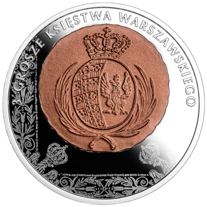 Historia monety polskiej - 3 grosze Księstwa Warszawskiego 20 zł Srebro 2025 Proof