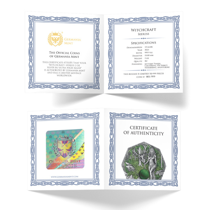 Witchcraft - Seeress Ritual coloured 2 oz Silver 2023Ultra High Relief Antiqued Coin