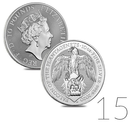 The Queen’s Beasts: The Falcon of the Plantagenets 10 oz Silber 2020 PAKET 15 Stück