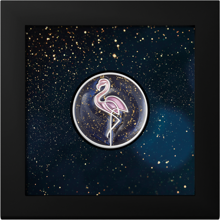 Cook Islands Line Art - Flamingo colorat 1 oz argint 2026 Proof