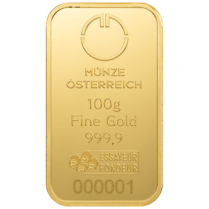 Austrian Mint Lingotto 100 grammi d'oro