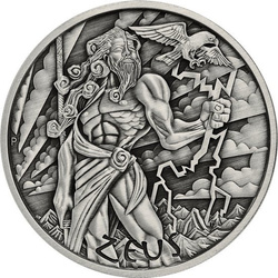 Tuvalu: Bogowie Olimpu - Zeus 5 uncji Srebra 2021 Antique Finish