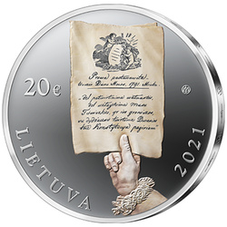 Litwa: 230. rocznica Konstytucji 3 Maja kolorowana 20 euro Srebro 2021 Proof + certyfikat