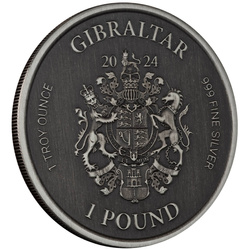 Gibraltar: Lady Justice 1 uncja Srebra 2024 Antiqued Coin
