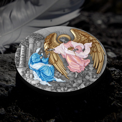 Niue: Gabriel kolorowany/pozłacany 2 uncje Srebra 2025 Antiqued Coin