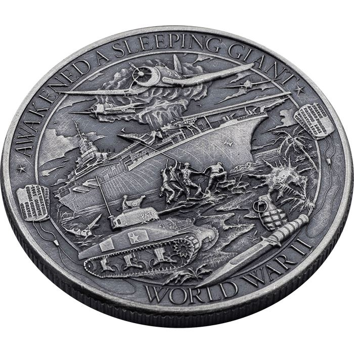 Patriot: Seconda guerra mondiale 1 oncia d'argento 2019 Antiqued Round Coin