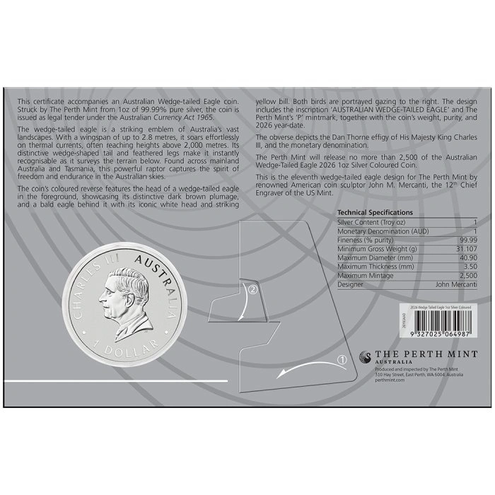 Australian Wedge-tailed Eagle colorată 1 oz Argint 2026 în card