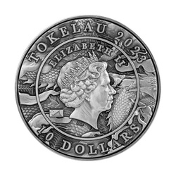 Tokelau: Auspicious Dragon Zodiac - Chinese Dragon & Rabbit 2 oz Silver 2023 High Relief Antiqued Coin