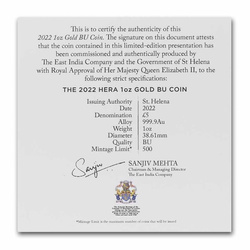 St Helena: Goddess - Hera and the Peacock 1 oz Gold 2022