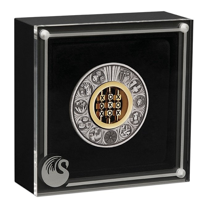 Tuvalu: Tic-Tac-Toe 2 unce stříbra 2022 Antiqued Insert Macro Mood