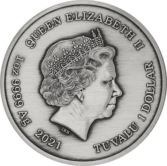 Tuvalu: Dioses del Olimpo - Poseidón 1 oz Plata 2021 Acabado Antiguo