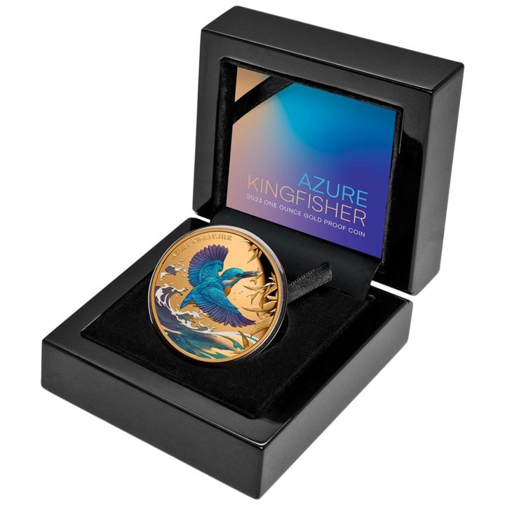 Niue: Azure Kingfisher kolorowany 1 uncja Złota 2023 Proof