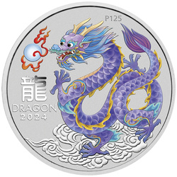 Perth Mint: Lunar III - Rok Smoka "Liliowy Smok" kolorowany 1 uncja Srebra 2024 (Sydney Money Expo Anda Special)