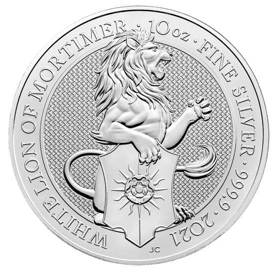 Les bêtes de la reine : Lion blanc des Mortimer 10 onces d'argent 2021