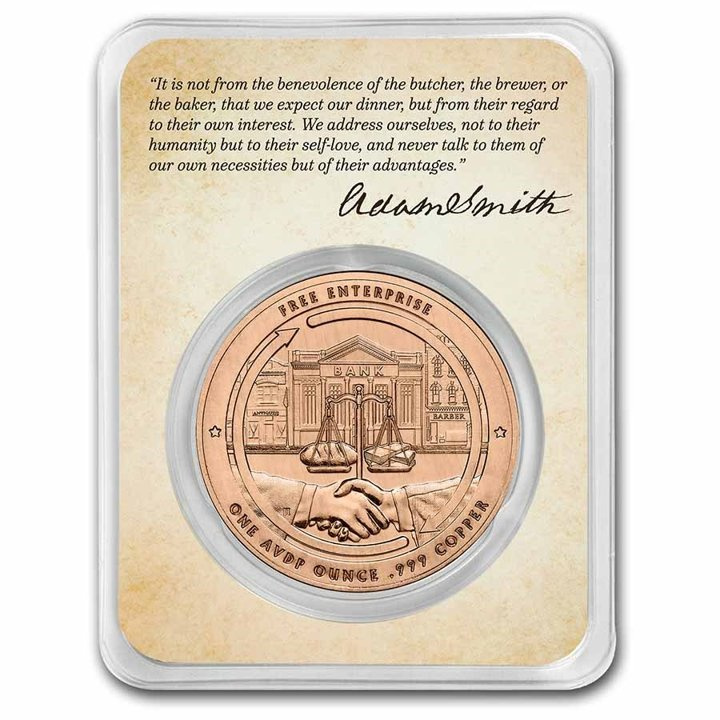 Fundadores de la Libertad: Adam Smith - Free Enterprise 1 oz Cobre Slab