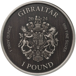 Gibraltar: Lady Justice 1 uncja Srebra 2024 Antiqued Coin