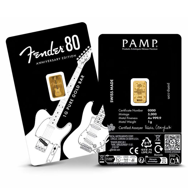 Pamp Gold Bar: Fender 80th Anniversary 1 gram Gold 2026