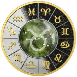 Camerun: Segni zodiacali - Toro colorato, placcato in oro Argento 2023 Black Proof