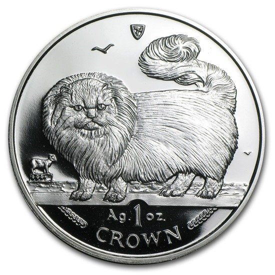 Gatos de la serie Isla de Man: Long-Haired Smoke cat 1 oz Plata 1997 Prueba