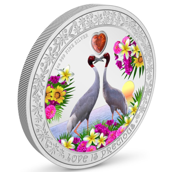 Niue: Love is Precious - Sarus Crane colorato 1 oncia d'argento 2024 Proof