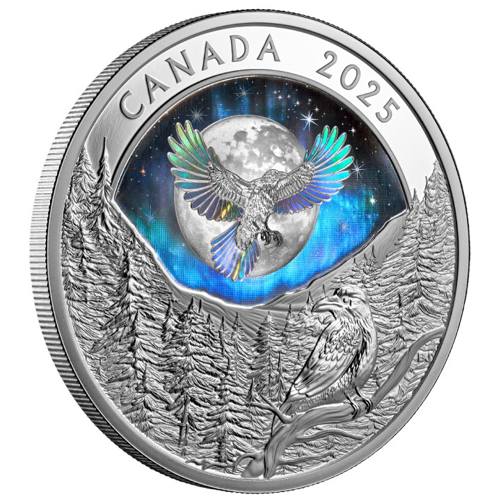 Canada: Moon Sky - Raven colorato $20 Argento 2025 Proof Hologram