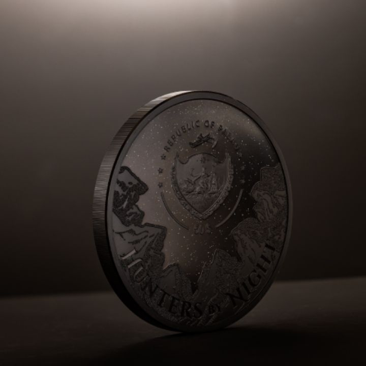 Palaos: Cazadores nocturnos - Pitón coloreado 1000 gramos Plata 2023 Negro obsidiana Ultra Alto Relieve