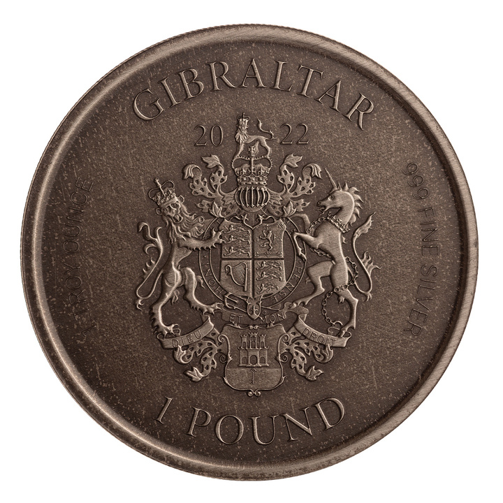 Gibraltar: Lady Justice 1 unce stříbra 2022 Antique Coin