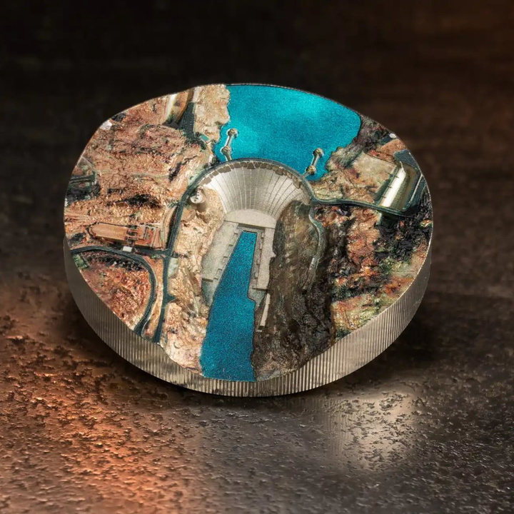 Silbermünze Hoover Dam koloriert 2 Unzen Silber 2026 Proof Ultra Deep Relief