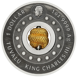 Tuvalu: Lunar III - Rok Węża1 uncja Srebra 2024 Rotating Charm Antiqued Coin