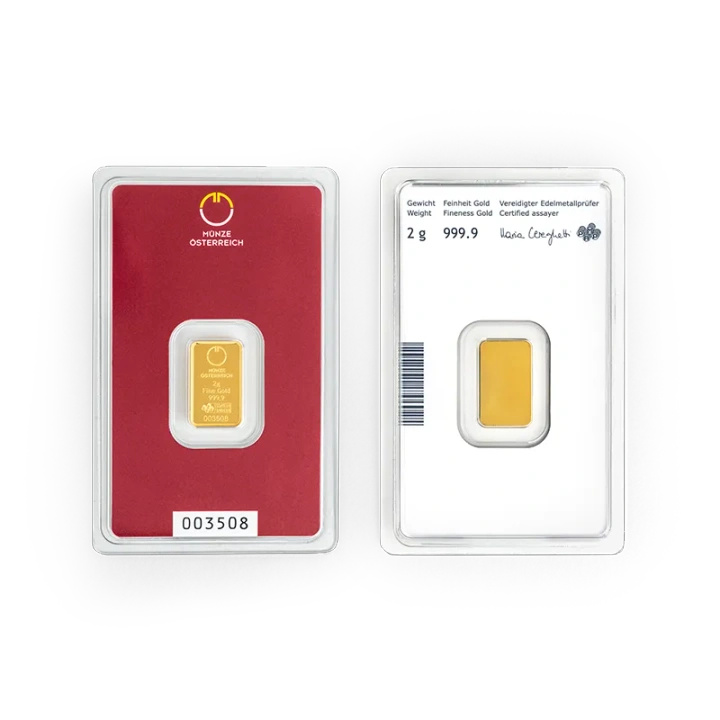 Lingote de oro 2 gramos de oro Austrian Mint