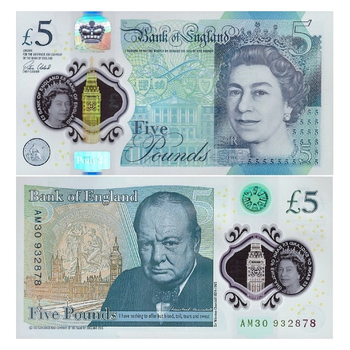 Bancnot de 5 Lire Sterline Britanice - Regina Elisabeta a II-a (5 pound / 5 GBP) Circulat