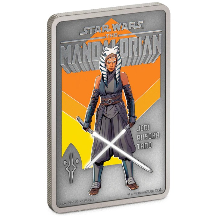 Niue: Star Wars The Mandalorian - Ahsoka Tano kolorowana 1 uncja Srebra 2022 Antiqued Finish