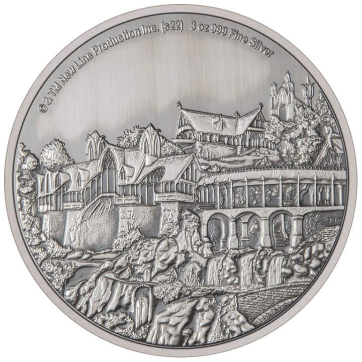 Niue : Le Seigneur des Anneaux - Rivendell 3 onces d'argent 2022 Finition antique