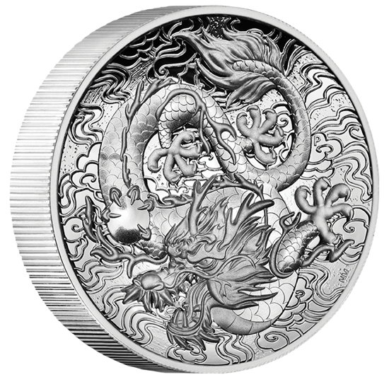 Čínské mýty a legendy: Drak 2 unce stříbra 2021 Proof High Relief