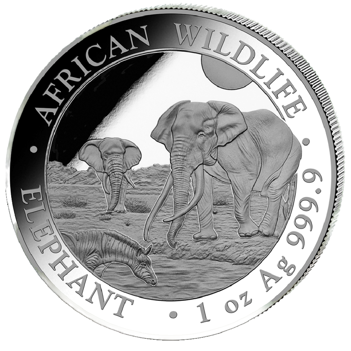 African Wildlife Elefante Somalí 1 oz plata 2026 Proof High Relief