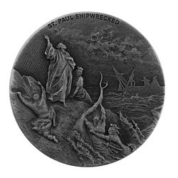 Niue: Biblical - St Paul Shipwrecked 2 oz Silver 2021 Proof Antiqued Coin