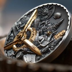 Cookovy ostrovy: Steampunk – Aviation pozlacený 3 unce Stříbra 2025 Proof