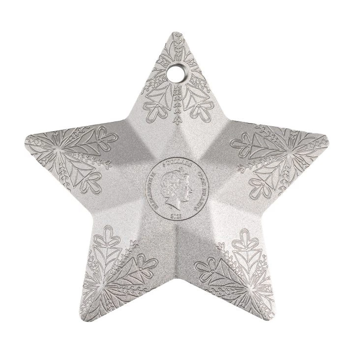 Islas Cook: Adorno Navideño - Estrella Copo de Nieve 1 oz Plata 2023 Seda Ultra Alto Relieve