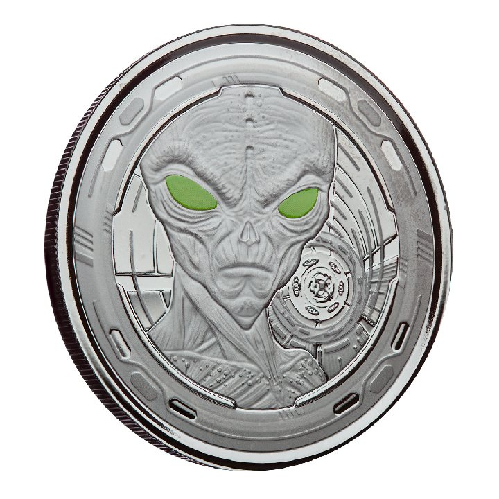 Ghana: Alien colorato 1 oncia d'argento 2022 Black Rhodium Proof
