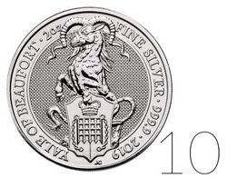 The Queen’s Beasts 2019: The Yale of Beaufort 2 oz Silber 2019 PAKET 10 Stück