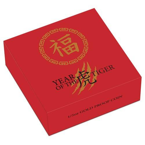 Tuvalu: Chinese Astrological - Rok tygra 1/5 unce zlata 2022 Proof