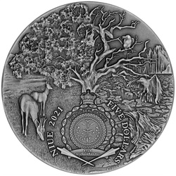 Niue: Angels and Demons - Lucifer placcato in oro 2 once d'argento 2021 High Relief Antiqued Coin