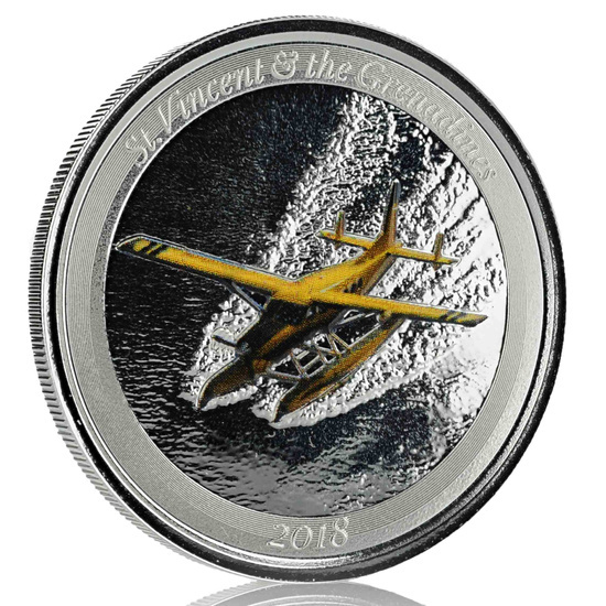 St. Vincent & The Grenadines: Seaplane coloured 1 oz Silber 2018 Proof