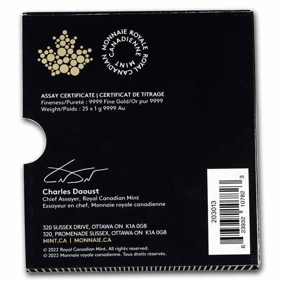 Canadian Maple Leaf 25 x 1 gram Gold 2022