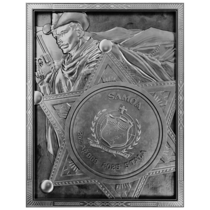 Monedă de Argint Samoa Warriors Through Time - The Cowboy aurită 2 oz 2025 Antiqued