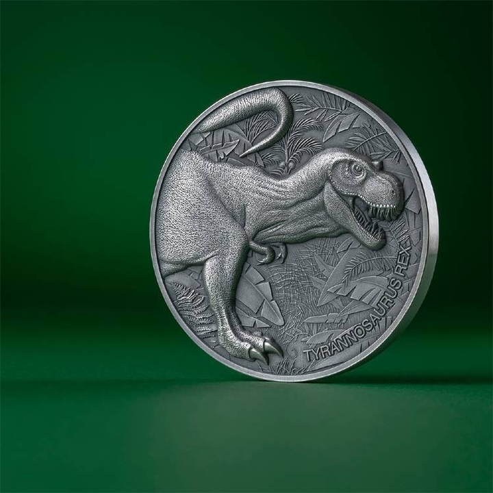 Camerun Lost World - Tyrannosaurus Rex 2 oz Argint 2024 High Relief Antiqued Coin