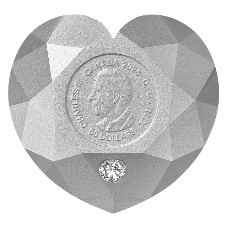 Canadá: Diamante en forma de corazón $50 Plata 2025 Shaped Matte Proof Coin